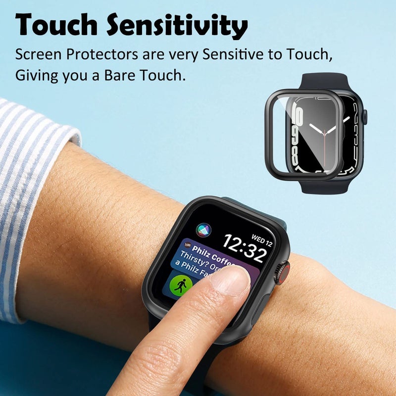 OpenTech Hard Matte Silicone Protection Front Case Cover With Attached Full Screen Protector Compatible For Apple Smartwatch Series 9/8 / 7 (45Mm) Full Coverage (Black) - Image 5