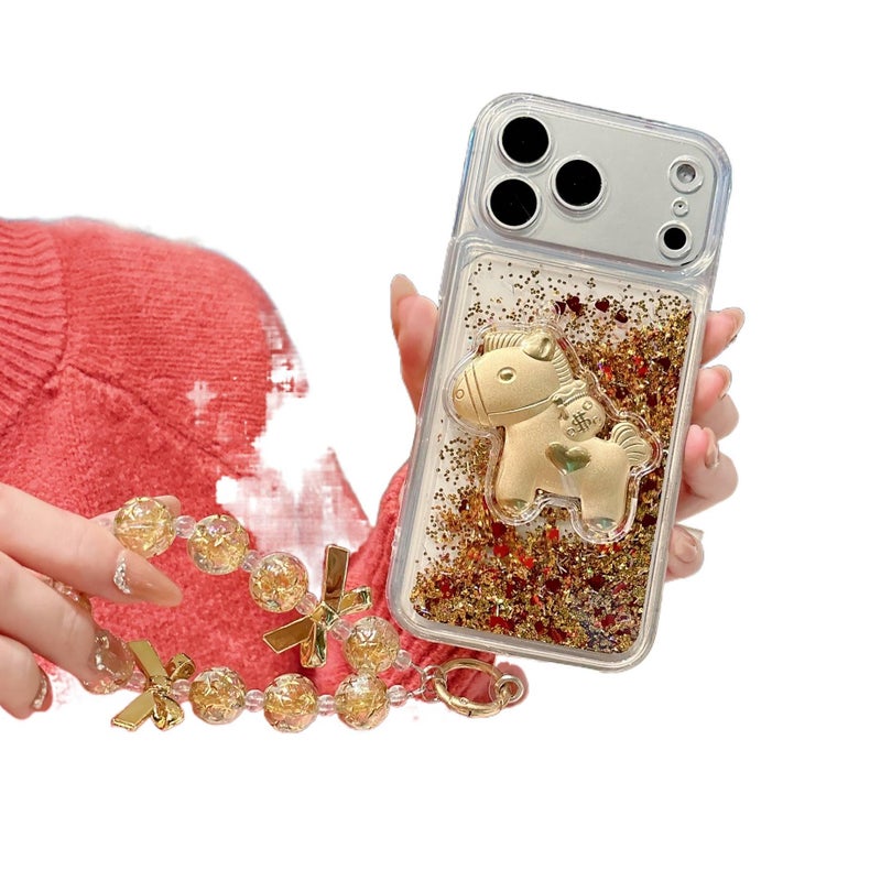 غطاء واقي | TPU | مقاوم للصدمات لـ iPhone 15 / 15 Plus / 15 Pro / 15 Pro Max | حماية من السقوط | رمال متحركة بورق الذهب - Image 1