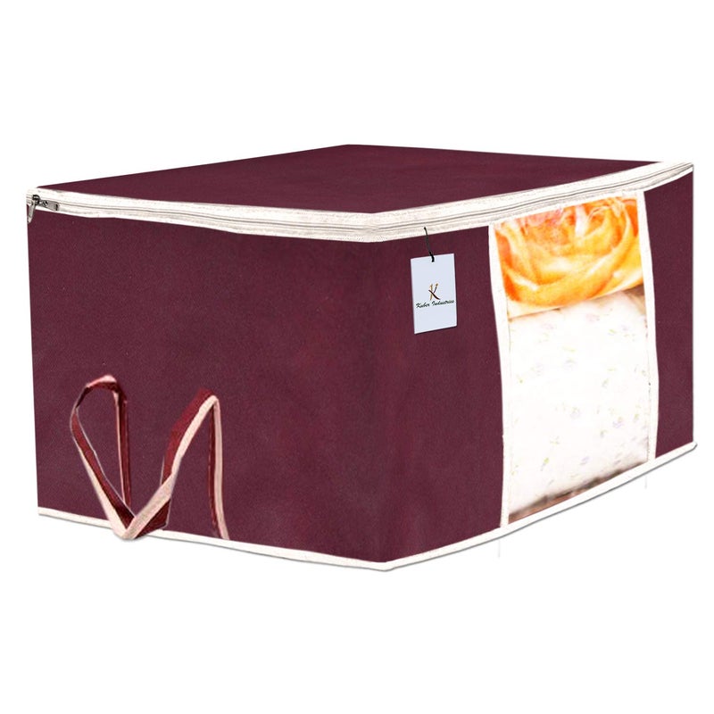 Kuber Industries Kuber Industries 12 Piece Non Woven Underbed Storage Bag Storage Organiser Blanket Cover with Transparent Window Extra Large Maroon Black CTKTC134531  - Image 3