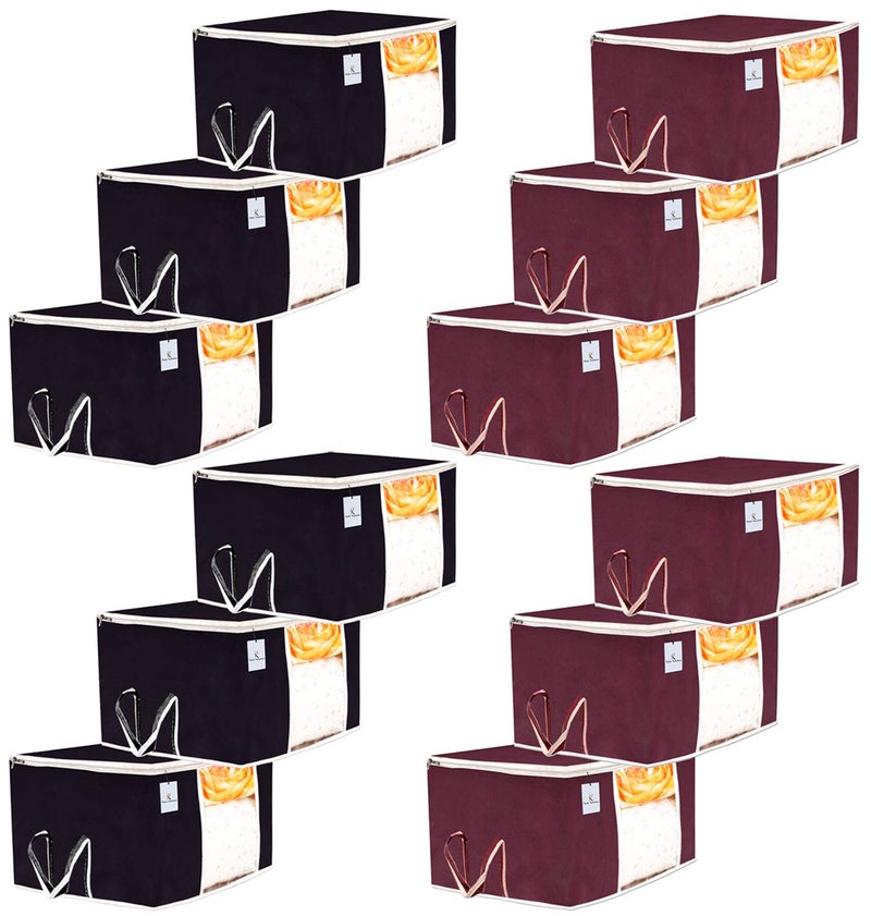 Kuber Industries Kuber Industries 12 Piece Non Woven Underbed Storage Bag Storage Organiser Blanket Cover with Transparent Window Extra Large Maroon Black CTKTC134531  - Image 1