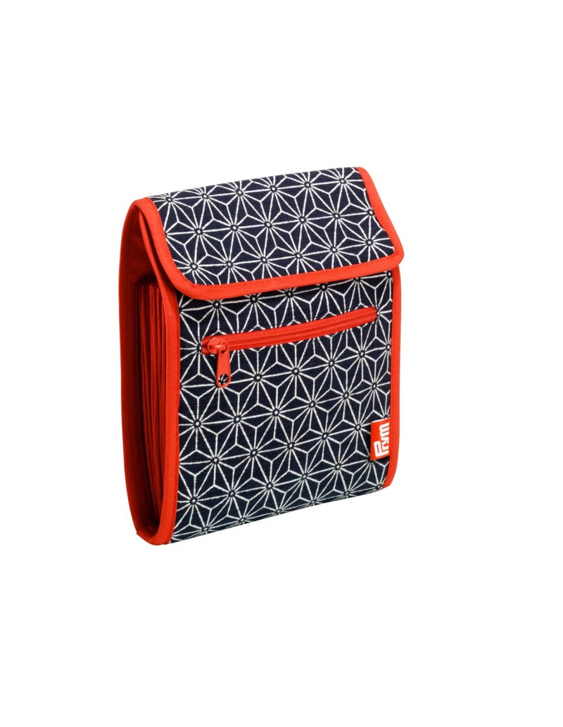 Prym Circular Knitting Needle Case â€“ 9â€ x 7-1/4â€ Fan-Fold Organizer with 10 Pockets, Magnetic Closure & Zip Accessory Pocket - Navy Geometric - Image 3