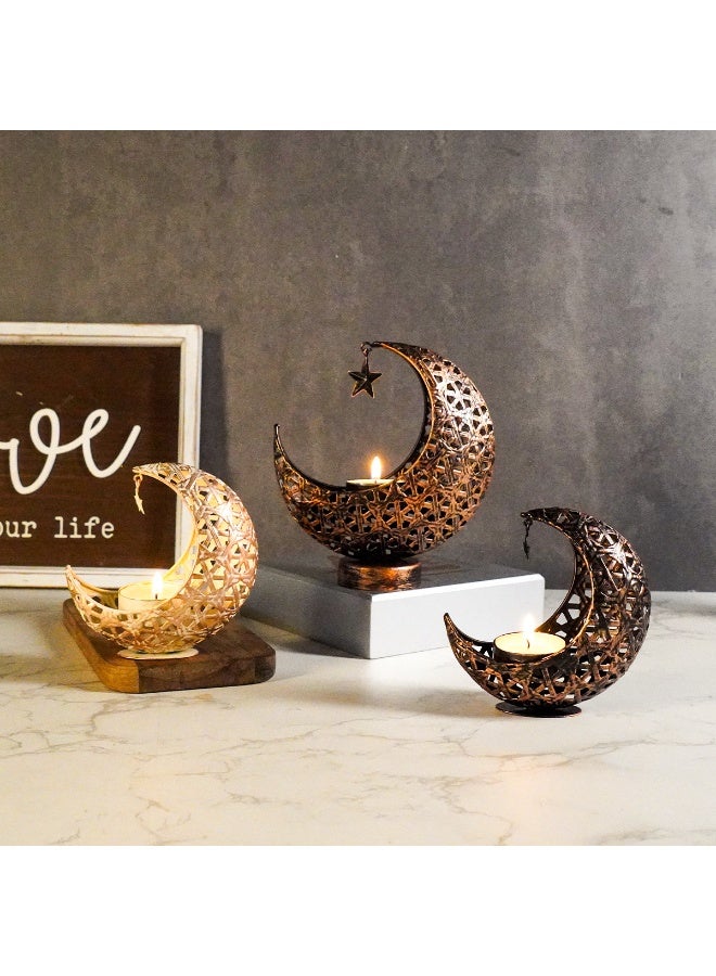 Golden Crescent - shaped Candle Holder, Exquisite Islamic - inspired Decor - Image 1