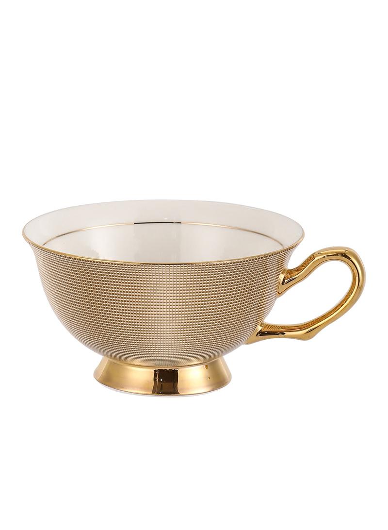 Y&D Bone China Golden stripe Tea Cup with Saucer Spoon 15 Piece Set（7oz）Cappuccino Cups, Coffee Cups, Tea Cup Set, British Coffee Cups, Porcelain Tea Set, Latte Cups, Mother's Day Gift  - Image 2