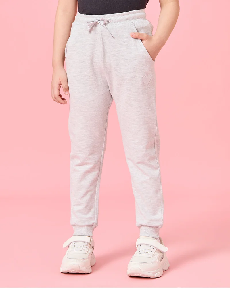 REDTAG Girls Grey MÃ©lange Basic Track Pants