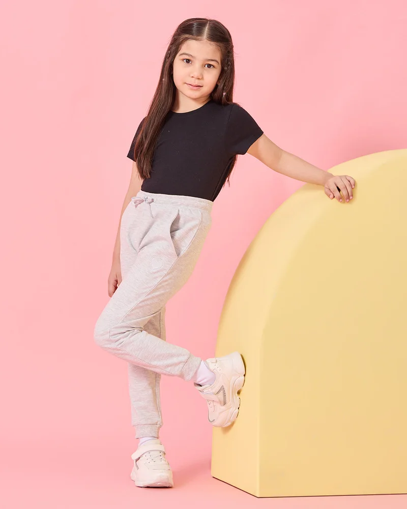 REDTAG Girls Grey MÃ©lange Basic Track Pants