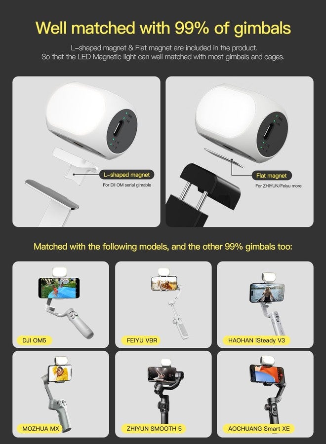 SHEGINEL Magnetic LED Fill Light for Gimbals - Rechargeable OM Fill Light with Custom Magnetic Plates, Adjustable Brightness & 3 Lighting Modes, Ideal for Vlogging, Video Recording, and Photography - Image 2