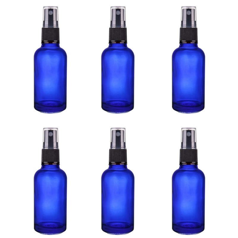 Devinez (Pack of 6) Multipurpose Refillable Blue Color Round Glass Bottle, 30 ml with Black Spray Pump for Cosmetics, Serum, Essential Oils, Blends, Skin Care, Travel, Toners & DIY - Image 1
