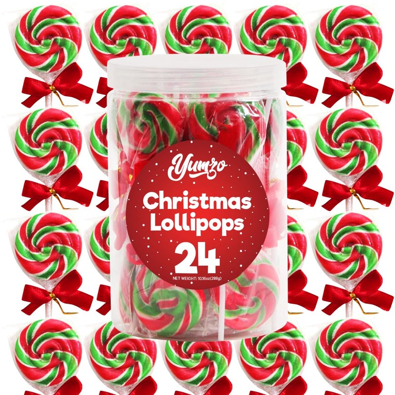 Christmas Swirl Lollipops, 24 Christmas Lollipops Individually Wrapped, Delicious Christmas Suckers Bulk For Festive Treats, Perfect christmas suckers for Gift, and Holiday Decorations - Image 1
