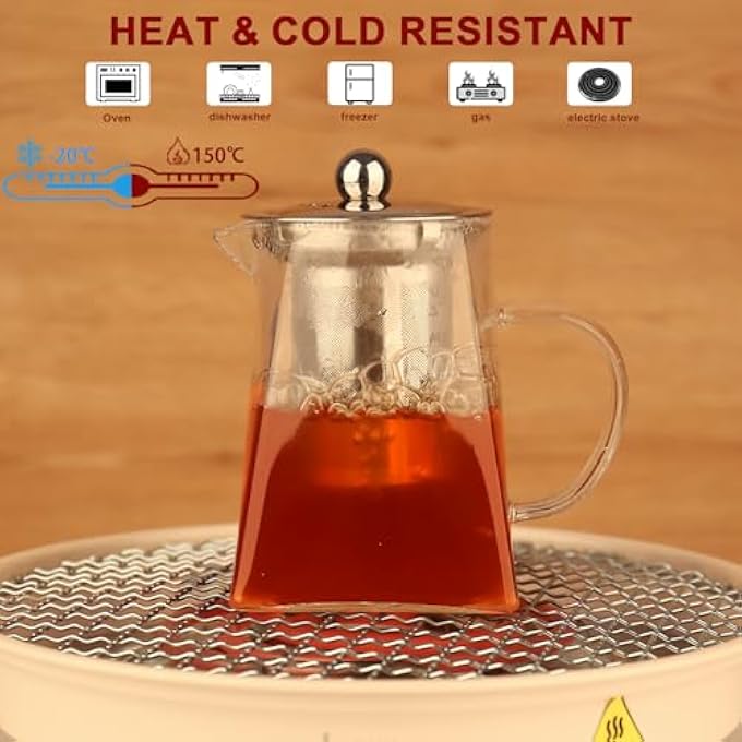 Spring Chef Square Glass Tea Pot Set With Infuser HeatResistant Borosilicate Glass Teapot With Strainer Removable Infuser Tea Pot Handmade For 12 Person550Ml186Oz - Image 4