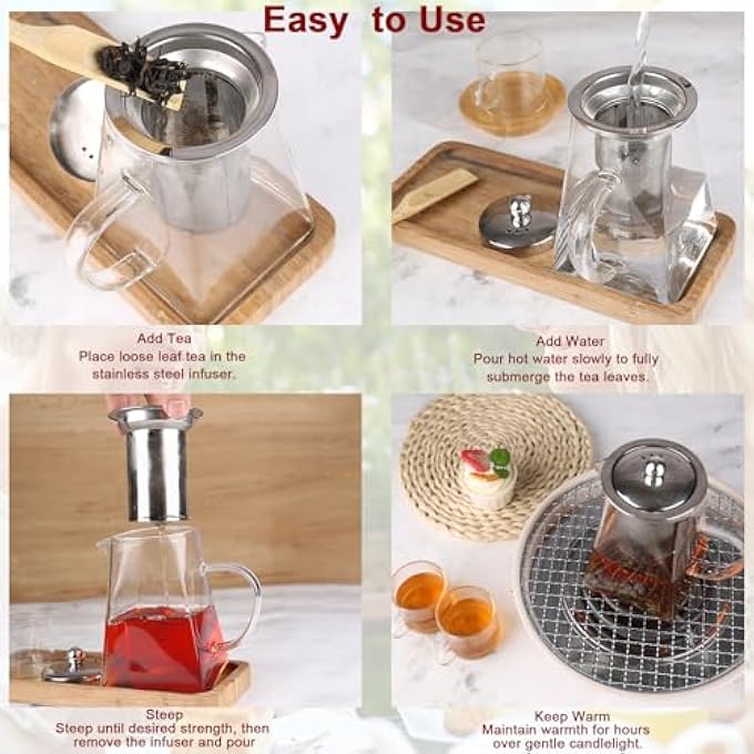 Spring Chef Square Glass Tea Pot Set With Infuser HeatResistant Borosilicate Glass Teapot With Strainer Removable Infuser Tea Pot Handmade For 12 Person550Ml186Oz - Image 5