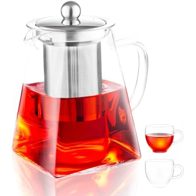 Spring Chef Square Glass Tea Pot Set With Infuser HeatResistant Borosilicate Glass Teapot With Strainer Removable Infuser Tea Pot Handmade For 12 Person550Ml186Oz - Image 1