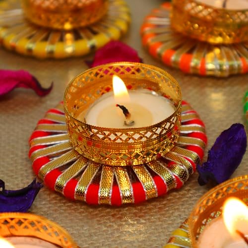 Jaipur Ace Luxurious Handmade Colorful Tea Light Holders Set | Decorative Candle Holders for Diwali, Laxmi Pooja & Festival Home Decoration | Unique Gift Item for Festive Décor (8 Pcs) - Image 4
