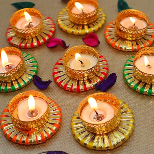 Jaipur Ace Luxurious Handmade Colorful Tea Light Holders Set | Decorative Candle Holders for Diwali, Laxmi Pooja & Festival Home Decoration | Unique Gift Item for Festive Décor (8 Pcs) - Image 3