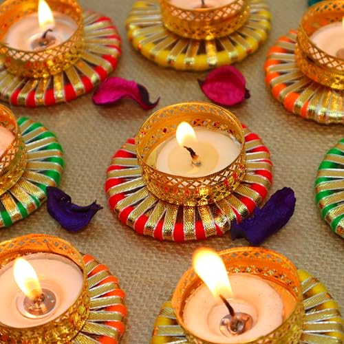 Jaipur Ace Luxurious Handmade Colorful Tea Light Holders Set | Decorative Candle Holders for Diwali, Laxmi Pooja & Festival Home Decoration | Unique Gift Item for Festive Décor (8 Pcs) - Image 5