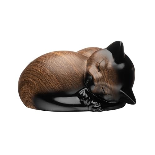 Kriss Art Pet Urns,Sleeping Resin Cremation Cat Urn, Cat Urns for Ashes, Small Animal Urn （Black Walnut） - Image 1