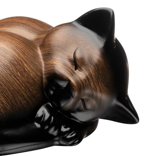 Kriss Art Pet Urns,Sleeping Resin Cremation Cat Urn, Cat Urns for Ashes, Small Animal Urn （Black Walnut） - Image 3