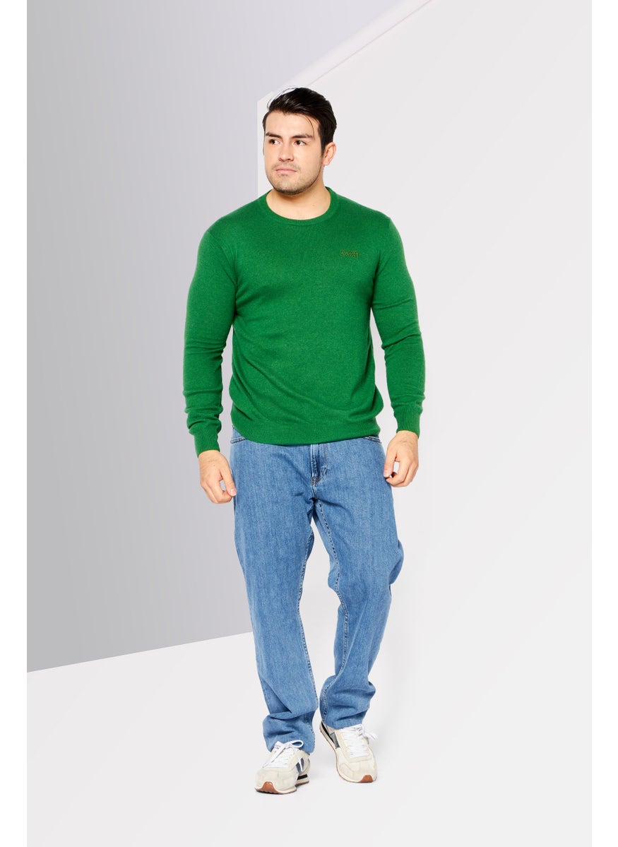 Cavalli Class Men Crew Neck Long Sleeve Brand Logo Sweater, Green  - Image 2