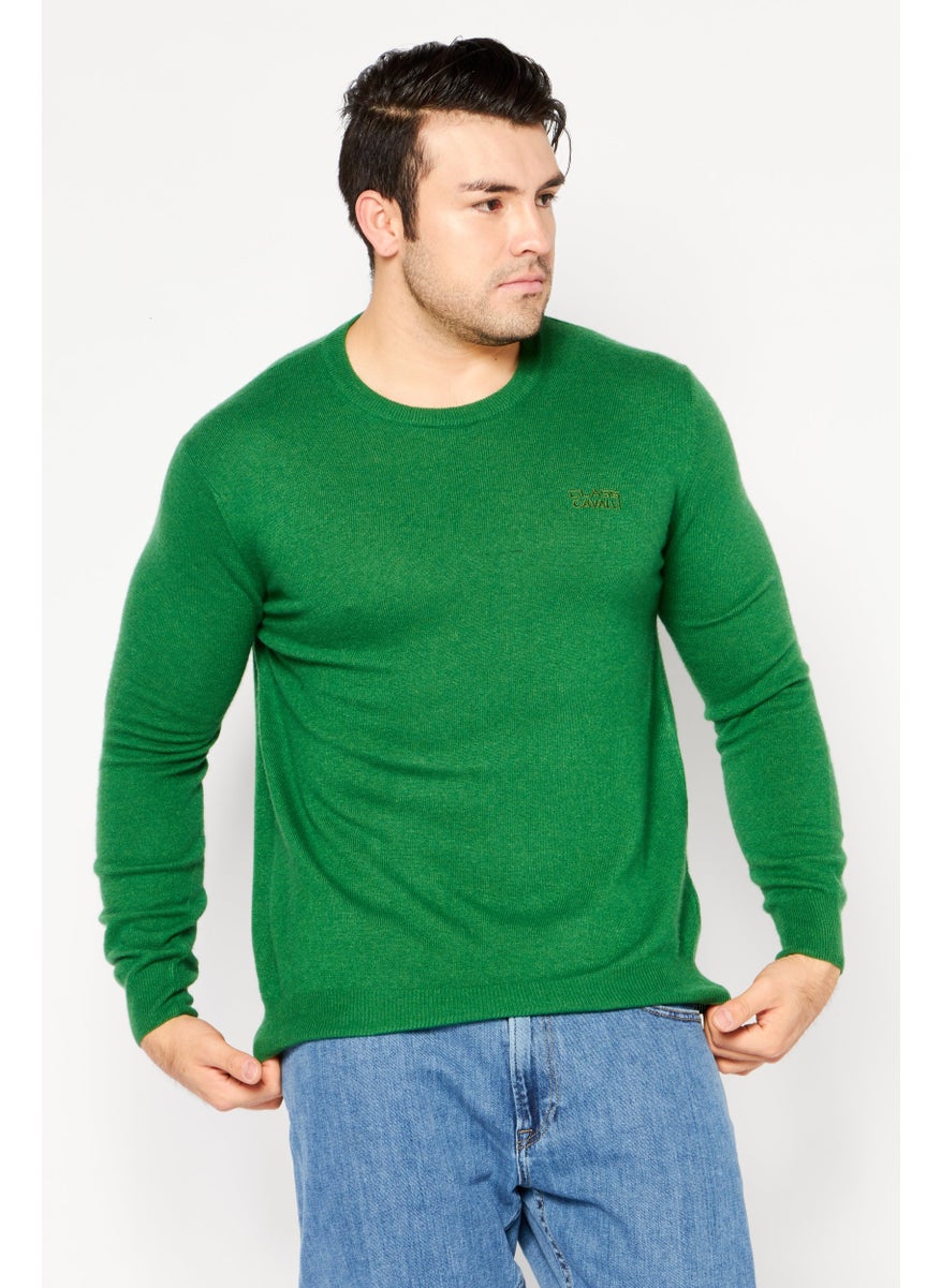 Cavalli Class Men Crew Neck Long Sleeve Brand Logo Sweater, Green  - Image 1