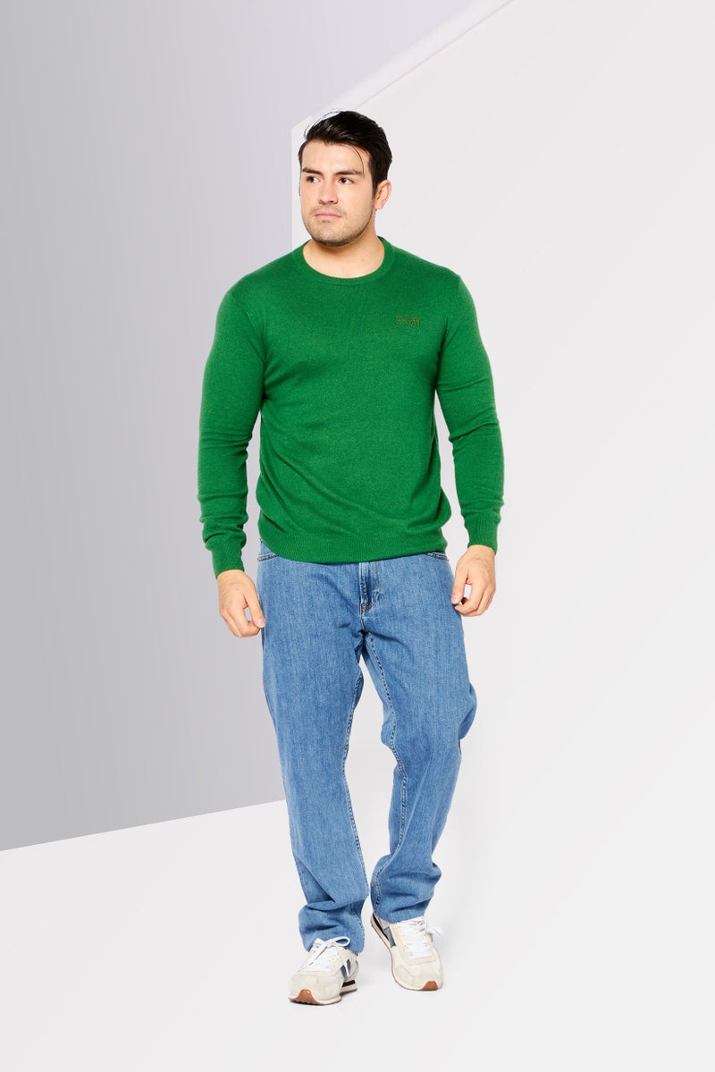 Cavalli Class Men Crew Neck Long Sleeve Brand Logo Sweater, Green - Image 2