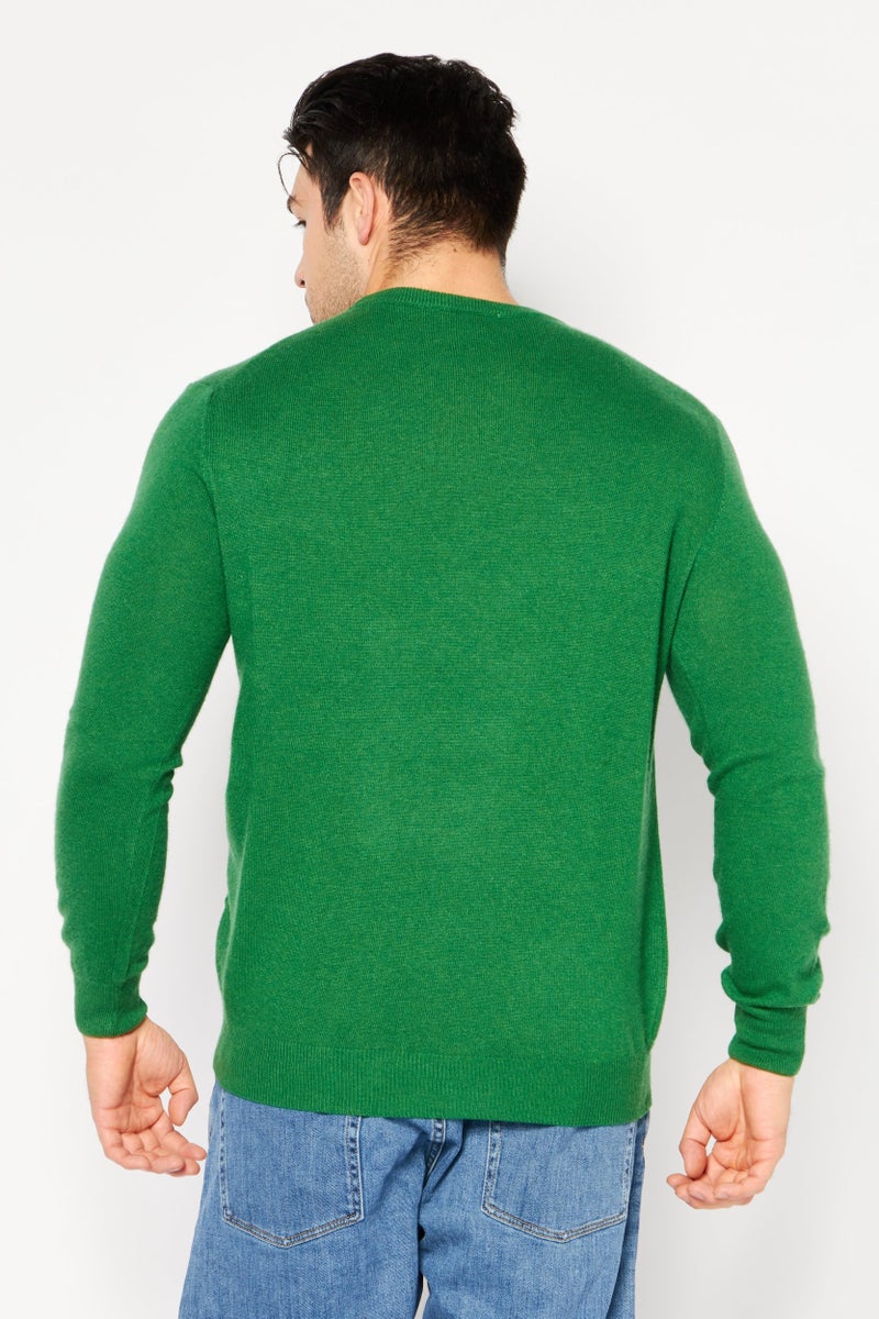 Cavalli Class Men Crew Neck Long Sleeve Brand Logo Sweater, Green - Image 4