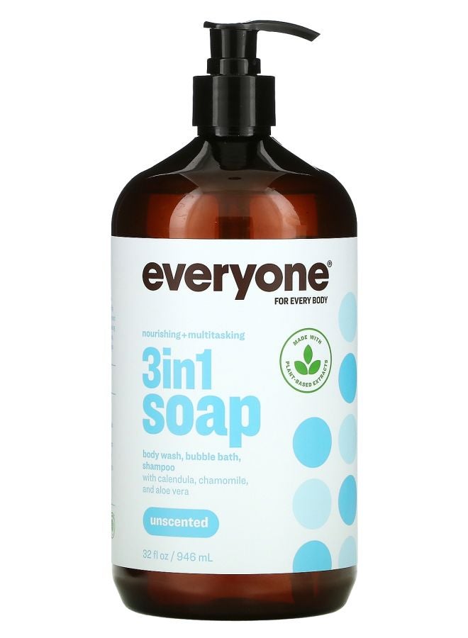 Everyone 3 in 1 Soap Body Wash Bubble Bath Shampoo Unscented 32 fl oz (946 ml)