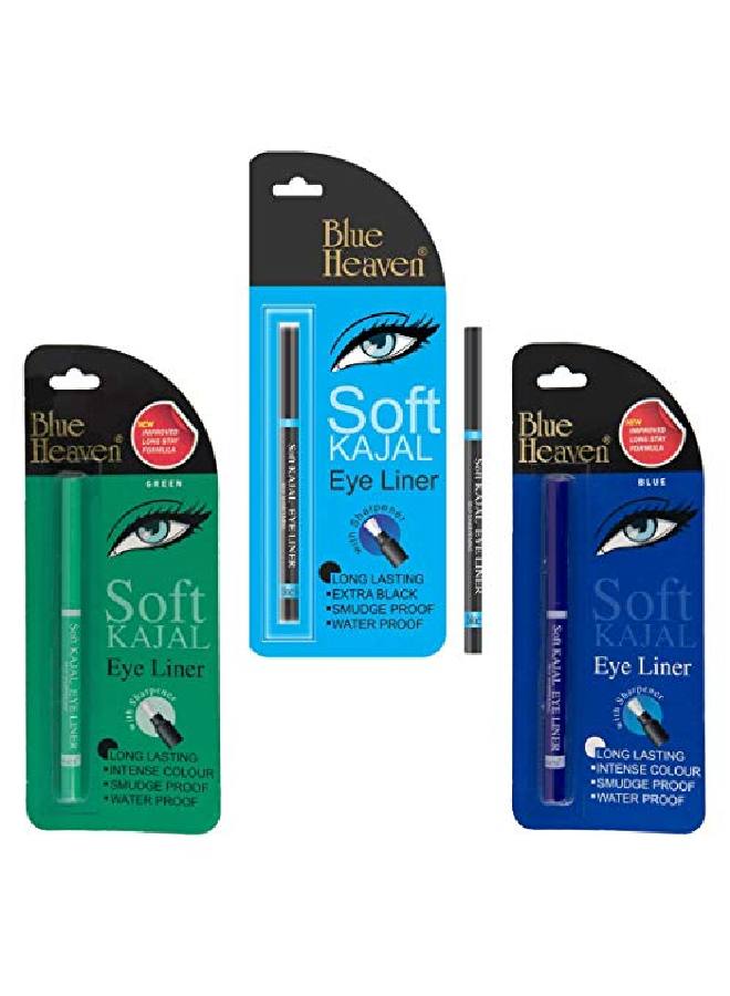 Blue Heaven Soft Kajal As Eye Liner (Black Blue Green) Combo Set Of 3  - Image 2