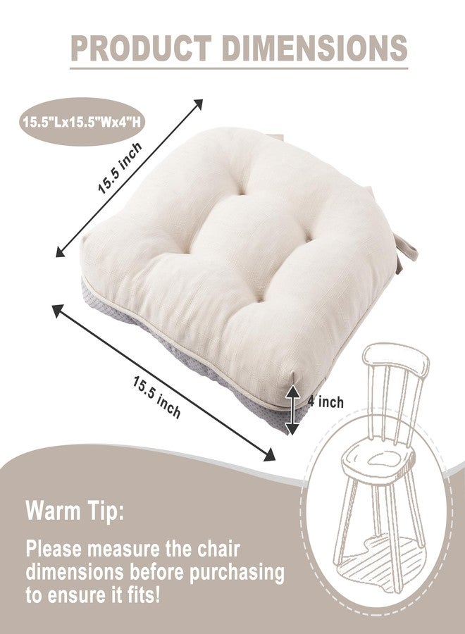 Battilo Chair Cushions Set of 2 for Dining Chairs, Seat Cushions for Kitchen Chairs with Non-Slip Backing, Indoor/Outdoor Waterproof Chair Seat Pads with Ties, 15.5"x15.5"x4", Beige - Image 4