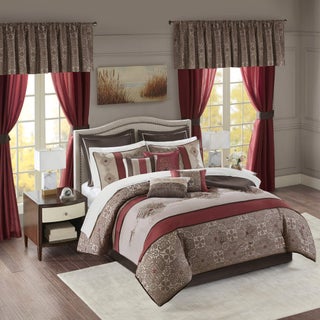 Madison Park Essentials Delaney 24Piece Room In A Bag Comforter SetSatin Jacquard All Season Luxury Bedding Sheets decorative pillows and Curtains Valance Queen90x90 Medallion Red - pzsku/Z7752BF2CC71928CA301EZ/45/1749490219/fc68702f-f474-4f35-9d72-a442d88a5e83