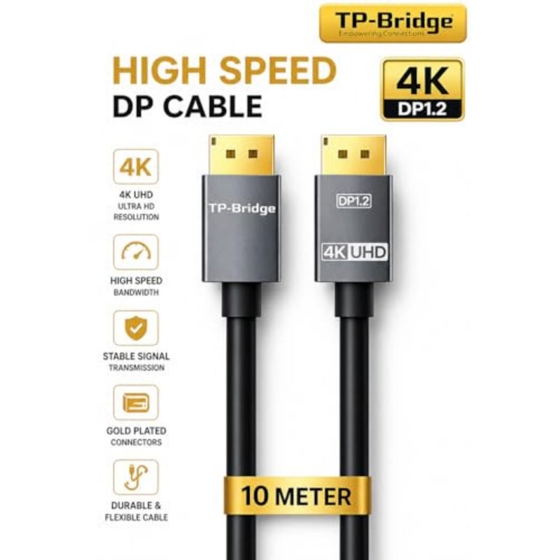 كابل TP Bridge 4K DisplayPort، كابل DP إلى DP مطلي بالذهب بطول 10 أمتار لفيديو UHD والصوت وشاشة الألعاب والكمبيوتر والكمبيوتر المحمول ومحطة العمل - Image 2