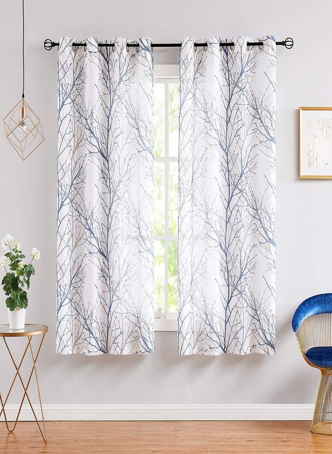 FMFUNCTEX ستائر FMFUNCTEX زرقاء وبيضاء مقاس 50 × 45 بوصة للمطبخ وغرفة المعيشة، بنقشة أغصان الأشجار، مقاومة للتجاعيد، بنسيج كتان صغير، شبه شفافة، قطعتان، مزودة بحلقات معدنية في الأعلى. مناسبة لغرف النوم. - Image 2