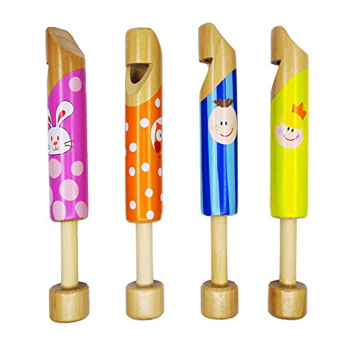 Fartime 4piece Set Wood Slide Whistle Toy Colorful Lovely Design Childrens Fun Music Toys 75 inches - Image 1