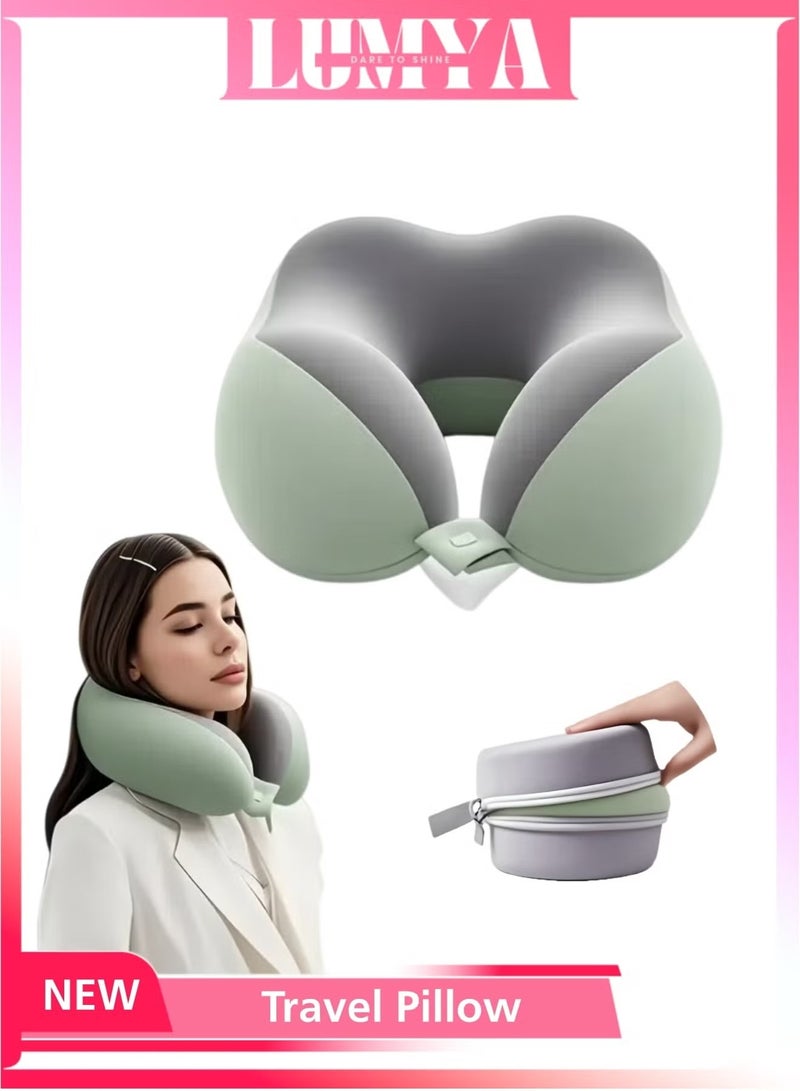 LUMYA Travel Pillow, Neck Pillow for Travel, 100% Pure Memory Foam Neck Pillow, 360 Degree Support with Cooling Fabric, Adjustable Strap, Machine Washable, Airplane Pillow with Storage Bag, Perfect for Sleeping Airplane, Car, Office,Home, and Travelling (Grey Green) - Image 1