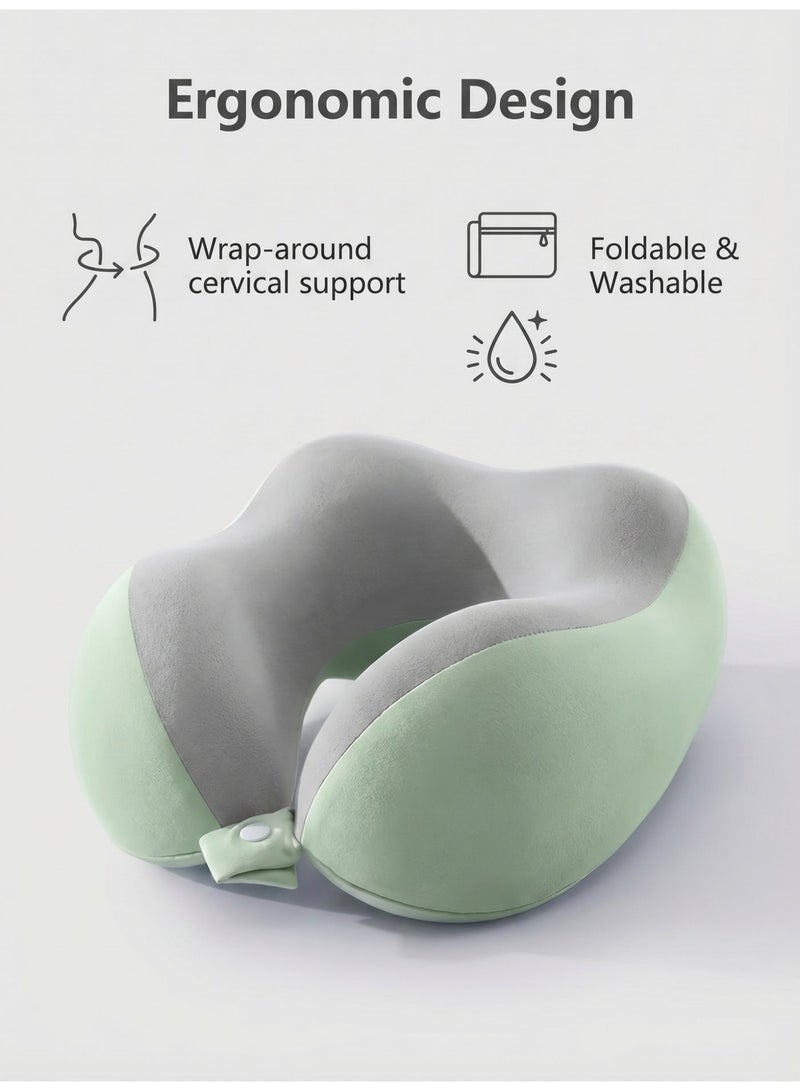 LUMYA Travel Pillow, Neck Pillow for Travel, 100% Pure Memory Foam Neck Pillow, 360 Degree Support with Cooling Fabric, Adjustable Strap, Machine Washable, Airplane Pillow with Storage Bag, Perfect for Sleeping Airplane, Car, Office,Home, and Travelling (Grey Green) - Image 4