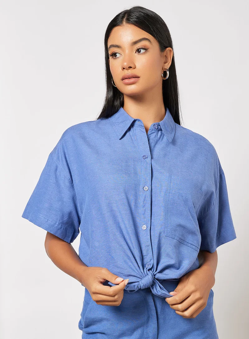 MANGO Knotted Hem Shirt