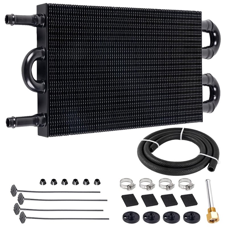 مجموعة مبرد زيت النقل BARTOO العالمية 516 من سبائك الألمنيوم 4 أنابيب ومبرد زيت أسود