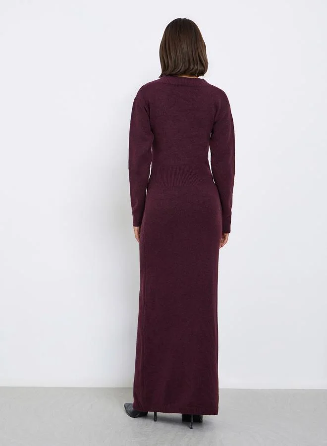 Styli Burgundy Long Sleeves Sweater Maxi Dress