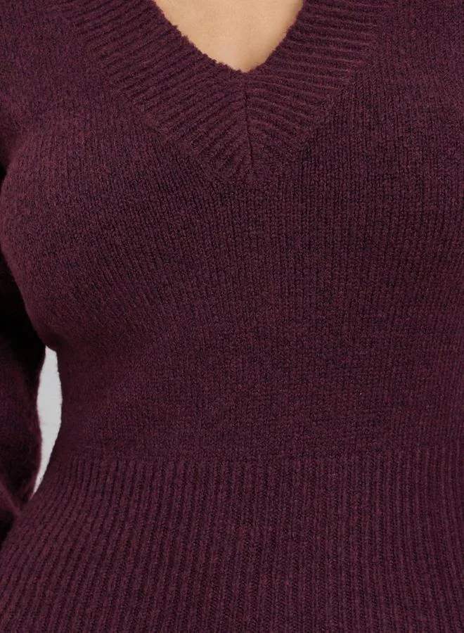 Styli Burgundy Long Sleeves Sweater Maxi Dress