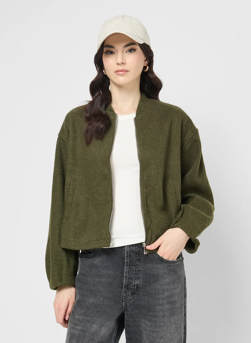 جينجر Zip Up Wool Blend Bomber Jacket
