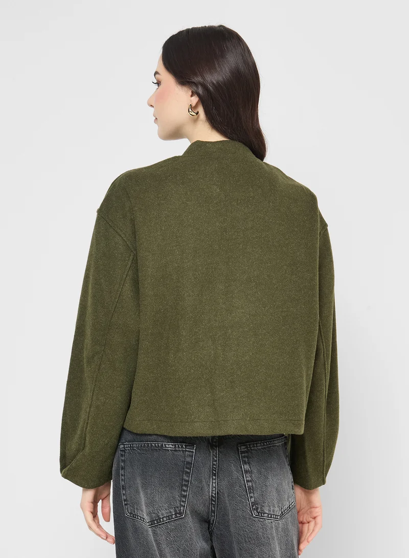 جينجر Zip Up Wool Blend Bomber Jacket