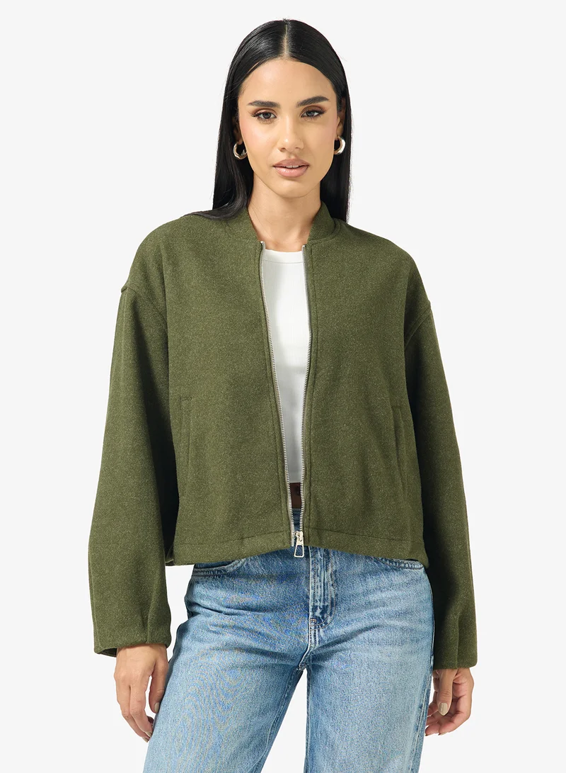 Ginger Zip Up Wool Blend Bomber Jacket