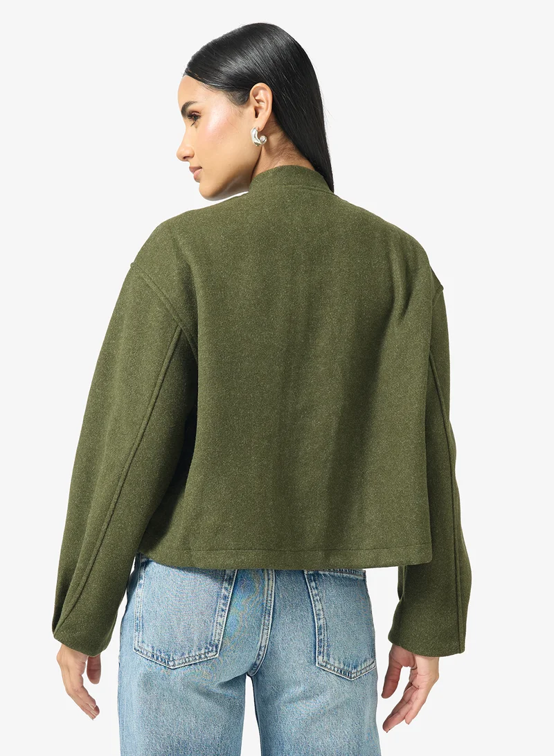 Ginger Zip Up Wool Blend Bomber Jacket