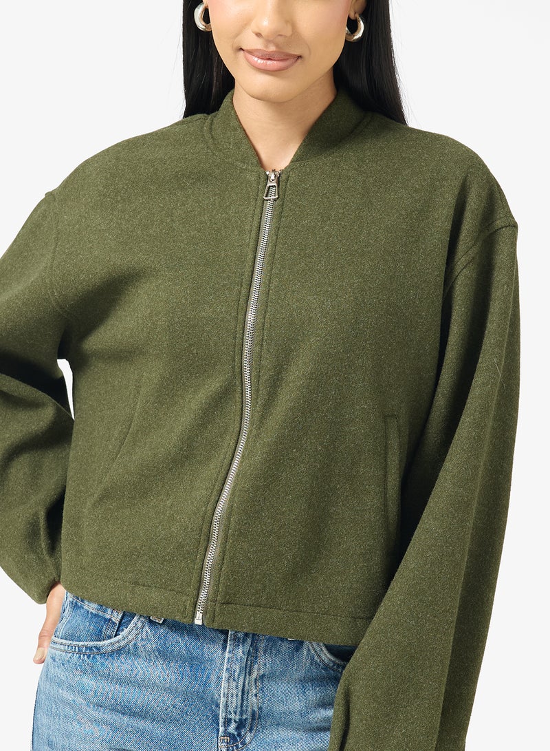 Ginger Zip Up Wool Blend Bomber Jacket - Image 3