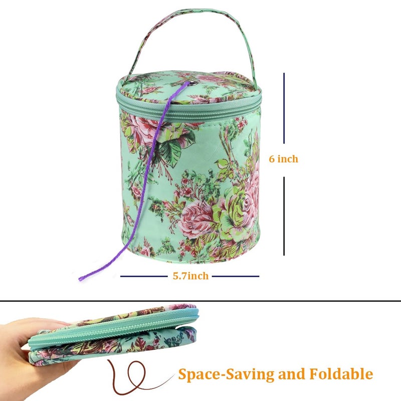 Mdoker mini yarn storage small size yarn bag for crocheting with holes,empty round knitting tote bags protable yarn holder,perfect for travel,beginner & crocheter(Green Peony) - Image 2