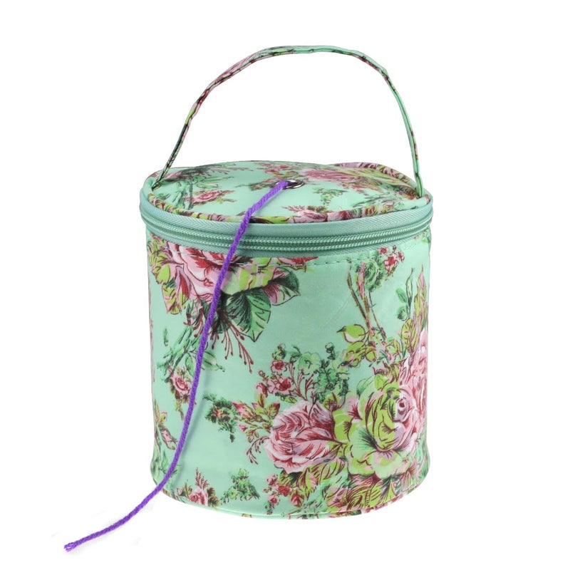 Mdoker mini yarn storage small size yarn bag for crocheting with holes,empty round knitting tote bags protable yarn holder,perfect for travel,beginner & crocheter(Green Peony) - Image 1