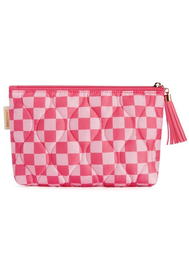 BAGSMART Small Makeup Bag For Purse, Cute Makeup Bags, Travel Makeup Pouch Mini Cosmetic Bag Zipper Pouch For Travel Size Toiletries Accessories Brushes, Great Gifts For Women (Pink)  - Image 1