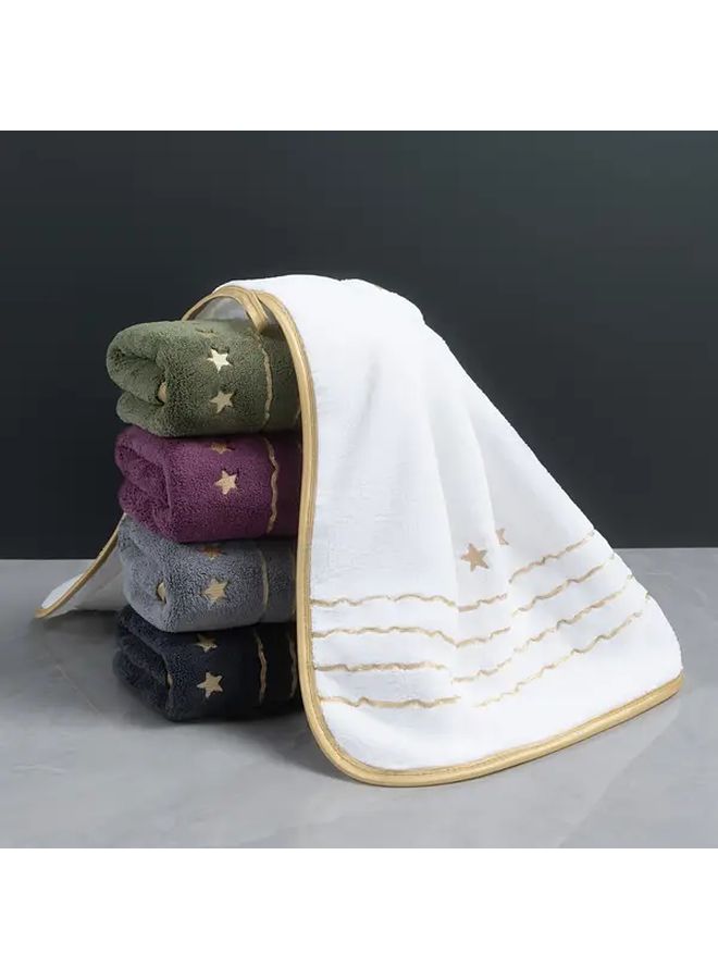 1pc MidEnsi Purple Coral Fleece Towel 13.78x29.53 Inch High Absorbency Quick Dry Lightweight Soft Contemporary Striped Design with Golden Embroidery Multi Color Options for Home Use Elegant Towel Design Quickdry Fabric - Image 2