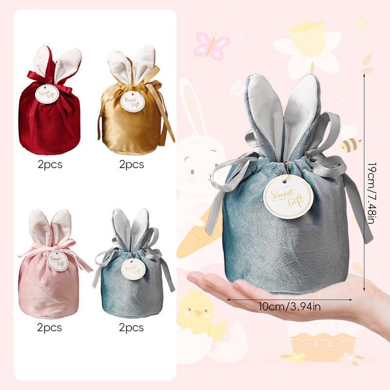 HASTHIP® Gift Bags Bunny Ear Candy Bag Soft Velvet Drawstring Pouches Reusable Jewelry & Treat Gifting Bags for Return Gifts Party Favor Bag for Birthday Children's Day - Image 2