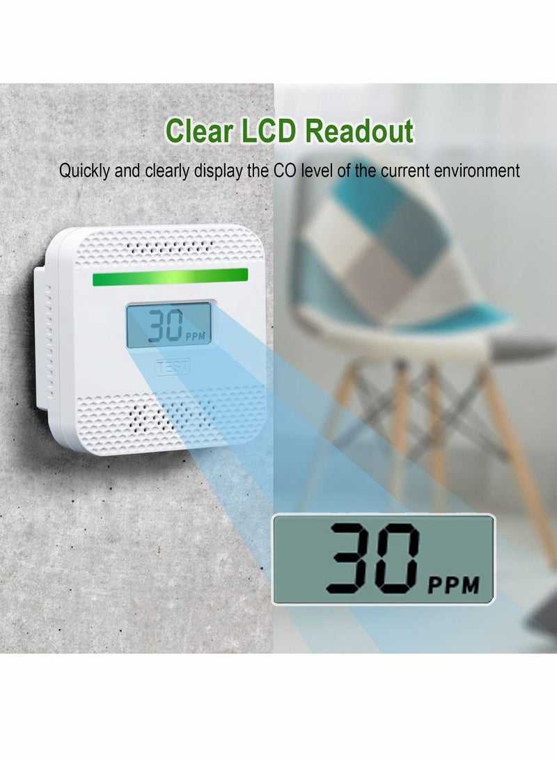 Captaintech Carbon Monoxide Detectors, CO Alarm Detector Device with LCD Digital Display for Travel RV Home, Portable Electrochemical Sensor, Battery Powered - Image 3