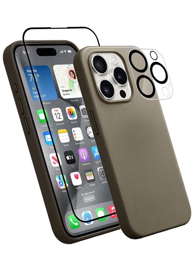 CATANES 3 Packs For iPhone 15 Pro Case and 2 Screen Protectors FineWoven Case with MagSafe Durable and Heavy Protection Brown - Image 1