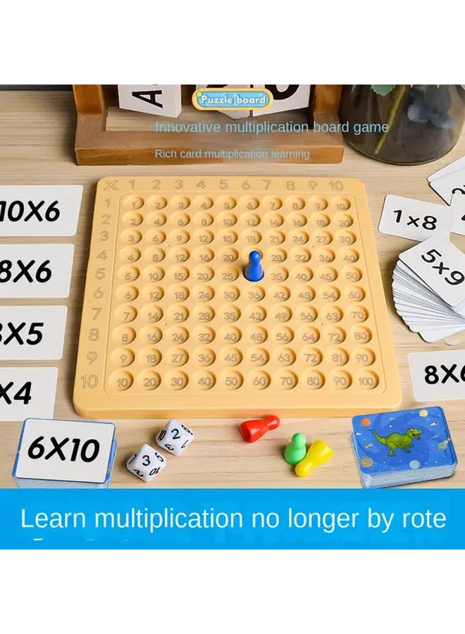لوحة لعبة الضرب التسعة والتسعين مع ١٠٠ بطاقة و٤ رموز ونردتين - أداة تعلم الرياضيات - Image 2